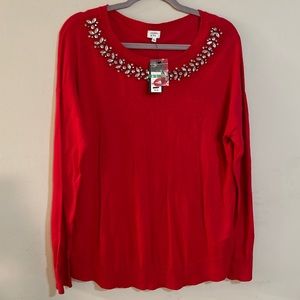 Crown & Ivy Women’s Large Radiant Red Long Sleeve Lightweight Christmas Sweater